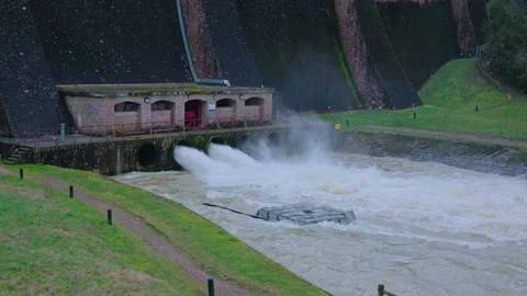 Fast flowing river after dam discharge Stock Footage 328971813