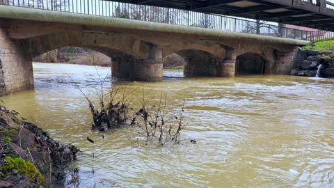 Fast flowing river after dam discharge Stock Footage 328971830