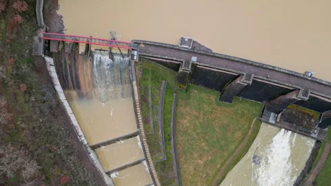 Fast flowing river after dam discharge Stock Footage 328972032