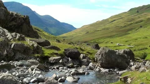 Fast flowing river with mountain range Stock Footage 11881731