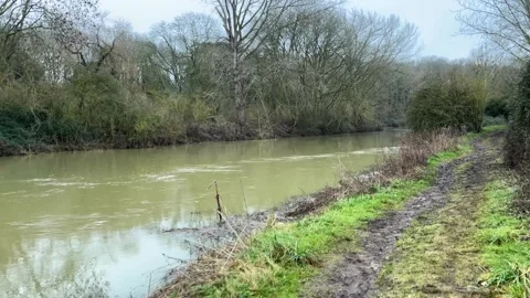 Fast Flowing River at Nene Park Stock Footage 328368100