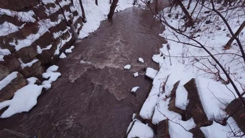 Fast flowing river in rainy winter conditions Stock Footage 324547883