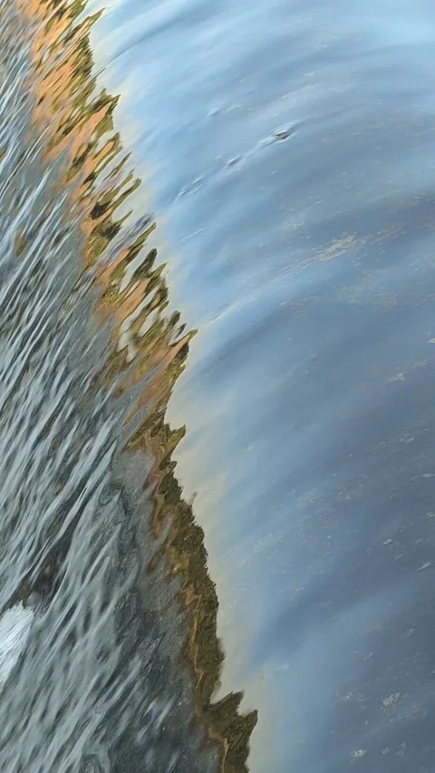 Fast-Flowing River Water Cascading Over a Small Weir Stock Footage 341536644