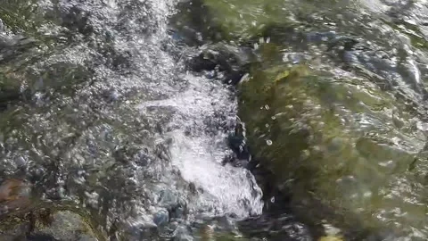 Fast flowing river water splashing over rocks creating bubbles and turbulen.. Stock-Footage 335126992