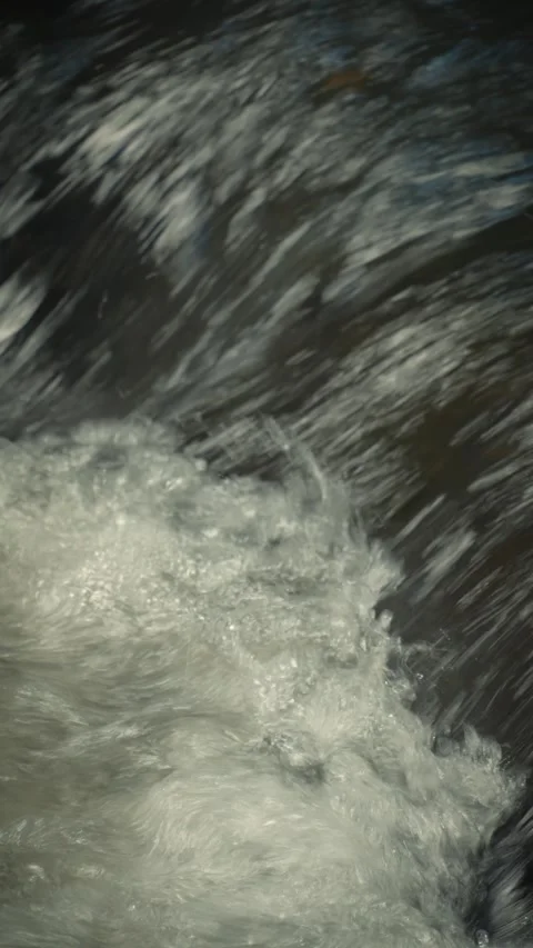 Fast flowing river water with white foam and cicada sounds Stock Footage 345780211
