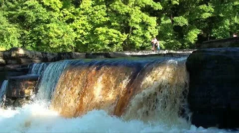 Fast flowing river with waterfall Stock Footage 12132391