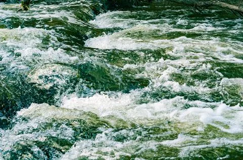 Fast flowing stream mountain river, emerald-colored water, strong current on  Stock Photos