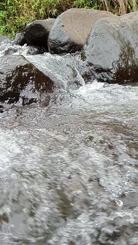 Fast Flowing Stream Water Over Large Stones Stock Footage 330336104