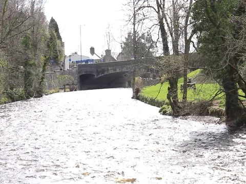Fast flowing water to bridge Stock Footage 74127234
