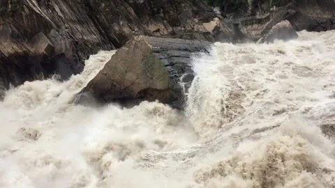 Fast-flowing water in the tiger leaping gorge Stock Footage 82121353