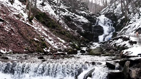 Fast Flowing Water in a Waterfall During Winter 動画素材 61016703