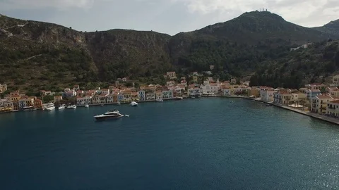 Fast fly-back overview of Kastelorizo. Greece. DJI-0288-05 Stock-Footage 102500984
