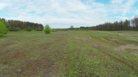 Fast flying low over green field Stock Footage 49823778
