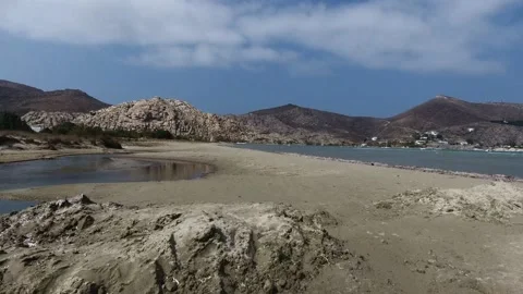 Fast flying over the river in the desert on the island,Greek mountains Stock Footage 170271775