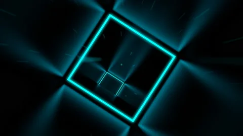Fast flying through 3D cyan cube neon tunnel Stock Footage 106061046