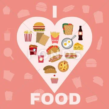 Fast Food and Snacks Big Icons Set Stock Illustration