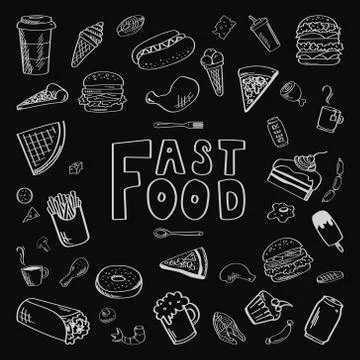 Fast food. Black background. Vector fast food 스톡 일러스트
