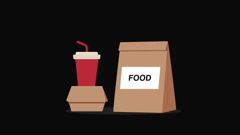 Fast Food Combo Meal Flat Animation on Dark Background Видео 335571986