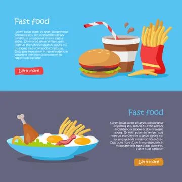 Fast Food Concept Flat Style Vector Web Banners Stock-Illustration