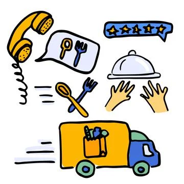Fast food delivery service set vector illustration. Cartoon character delivering 스톡 일러스트
