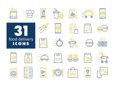 Fast food delivery vector flat icons set Stock Illustration