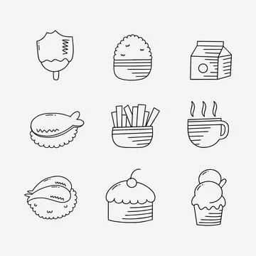 Fast food doodle line vector illustration Stock Illustration