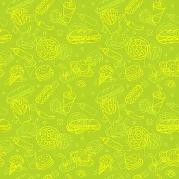 Fast Food Doodle Seamless Pattern Stock Illustration