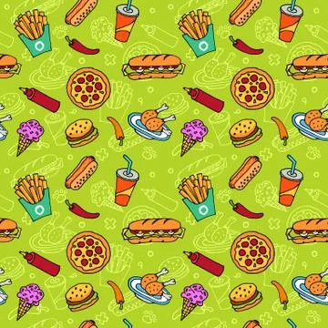 Fast Food Doodle Seamless Pattern Stock-Illustration