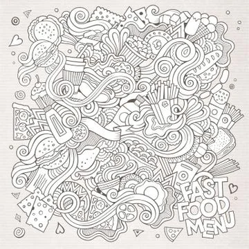 Fast food doodles elements background Stock Illustration