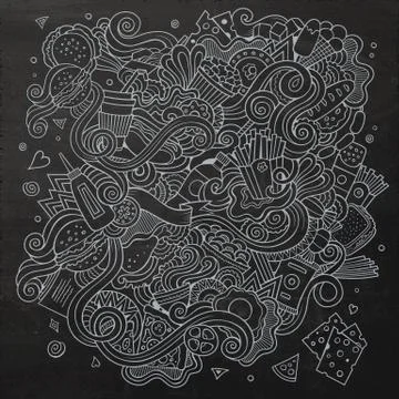 Fast food doodles elements background Stock Illustration