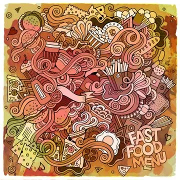 Fast food doodles elements background Illustrazione stock
