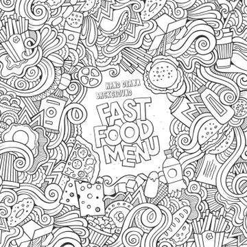 Fast food doodles elements frame background 스톡 일러스트