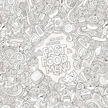 Fast food doodles elements frame background Illustrazione stock