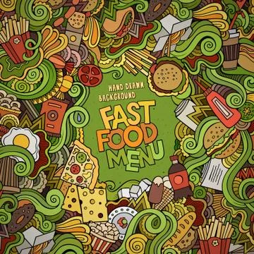 Fast food doodles elements frame background Stock Illustration