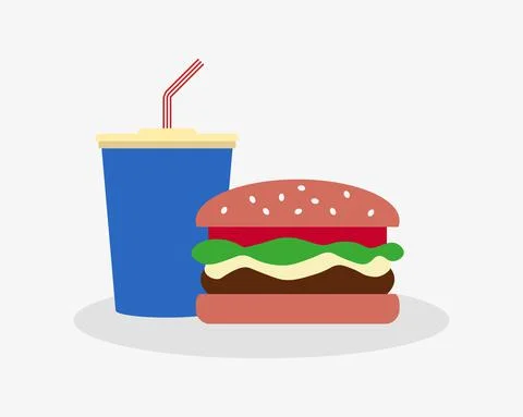Fast food flat design vector. Burger and drink Illustrazione stock
