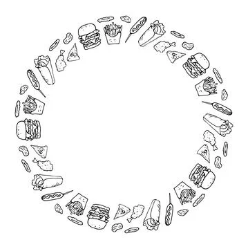 Fast food frame with empty space for text. a template of the elements of fast Illustrazione stock