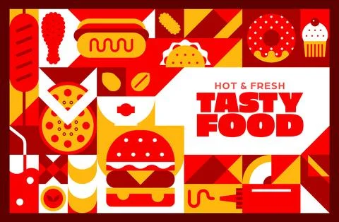 Fast food with geometric takeaway pattern Stock Illustration