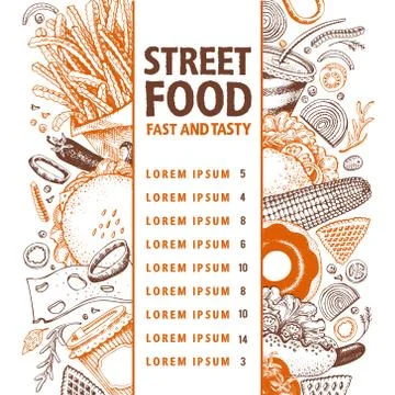 Fast food hand drawn vector illustration. Street food banner design template Stock Illustration