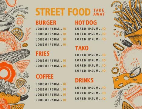 Fast food hand drawn vector illustration. Street food banner design template Stock Illustration