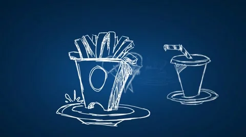 Fast Food - Hand Drawn - Zoom in - Animation - Blue background Stock Footage
