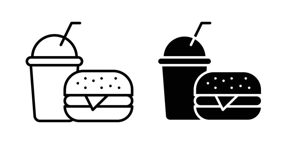 Fast food icon linear versions pack on white background Stock Illustration