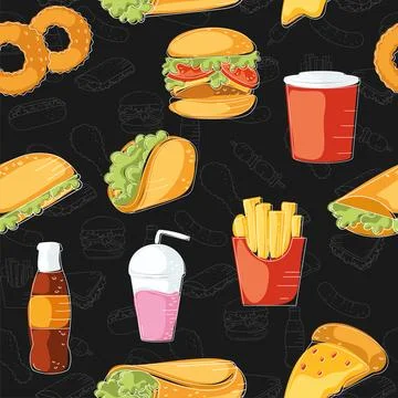 Fast food icon pattern Restaurant wallpaper Vector Stock Illustration