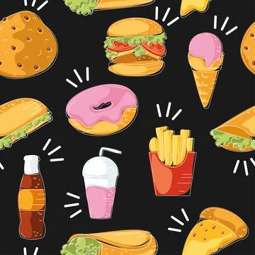Fast food icon pattern Restaurant wallpaper Vector Stock Illustration