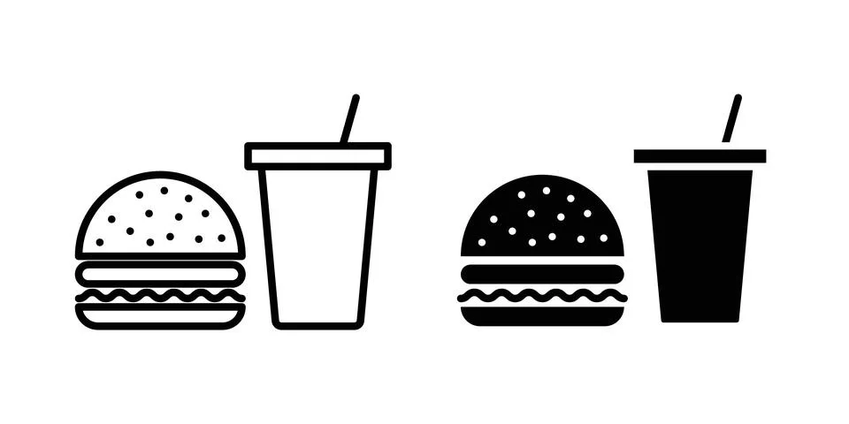 Fast food icon solid, line, and editable vector set. Stock Illustration