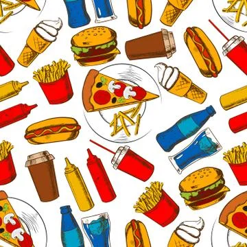 Fast food lunch seamless pattern background Stock Illustration