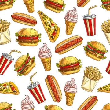 Fast food meal vector pattern Stock Illustration