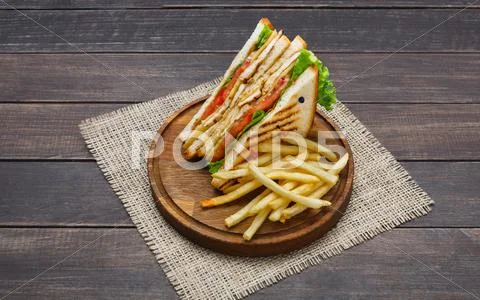 Fast food meals at sandwich bar, fries and toasts Stock Photos