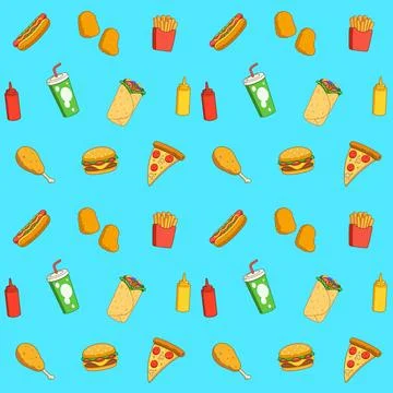 Fast Food Menu Seamless Pattern Vector Illustration Stock Illustration