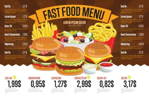 Fast food menu template. Stock Illustration