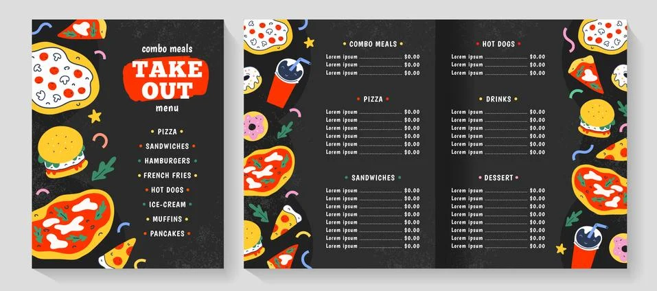 Fast food menu, vector leaflet layout, restaurant menu template, american and Stock Illustration
